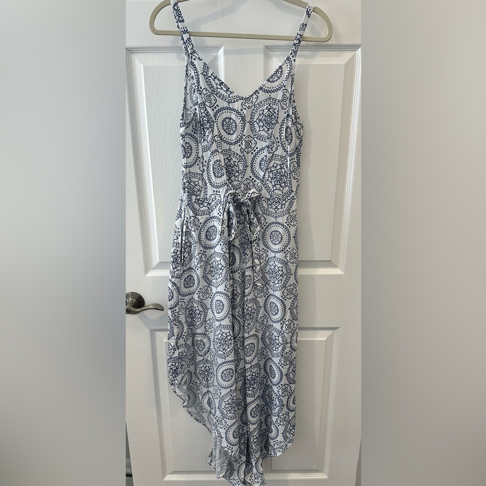 MSK White & Blue Printed Jumpsuit | Asymmetrical Hem | Size M